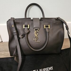 Saint Laurent Dark Brown CAVAS Bag Satchel with Gold Accents